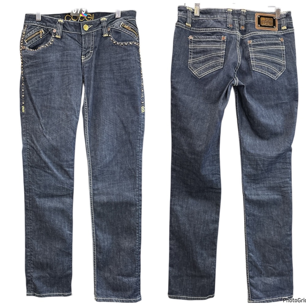 Coogi Y2K Heavily Embellished Dark Wash Jeans $148‎ MSRP Size 7/8